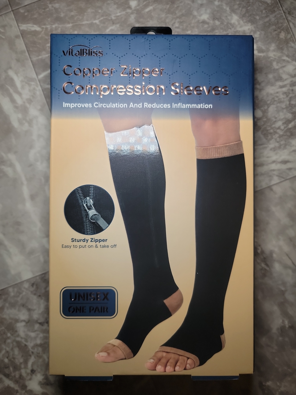 VitalBliss Copper Zipper Compression Sleeves Unisex L/XL